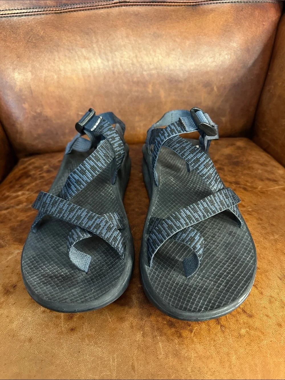 Chaco Men’s 10 Black & Blue Patterned Strap Outdoor Sandals